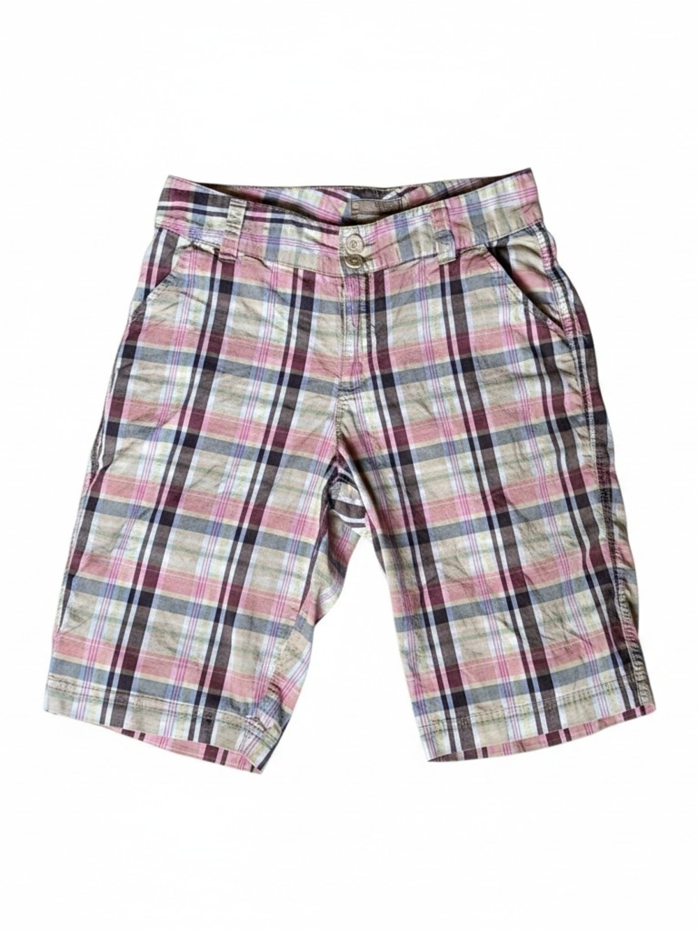 Womens Khakis Plaid Shorts Size 6 Cotton Spandex Flat Front Casual Preppy